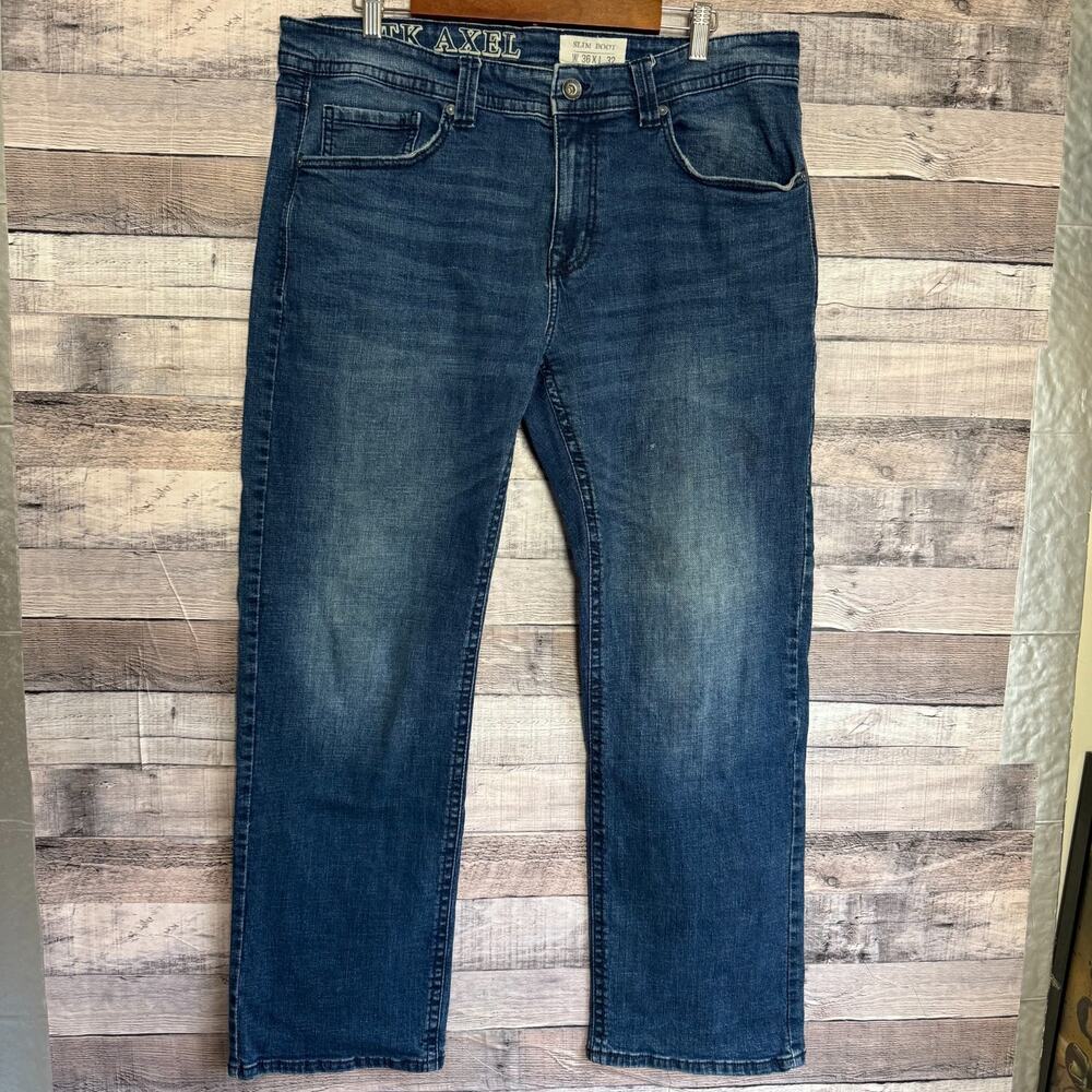 TK Axel Wear Harder Slim Fit Boot Cut Jeans Mens 36x32 Blue Stretch
